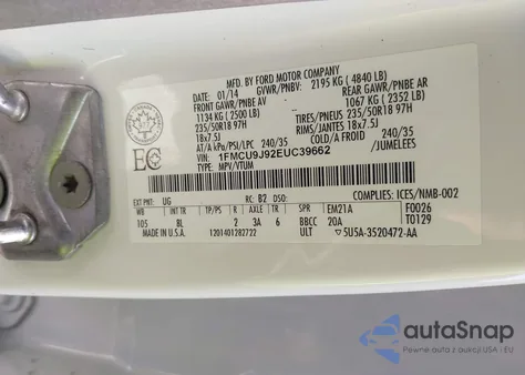 2014 Ford Escape Titanium из США, поврежденный, VIN 1FMCU9J92EUC39662